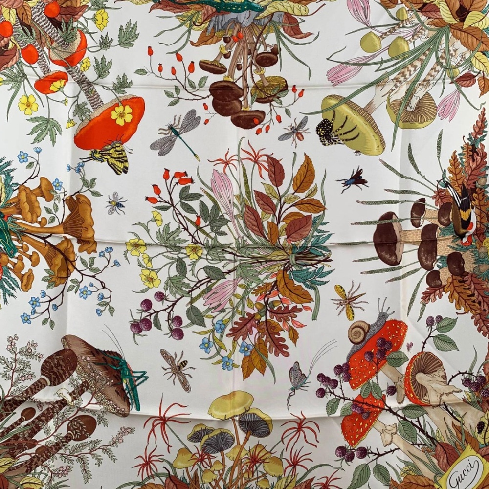 Gucci Vintage Floral Silk Scarf Funghi Mushrooms 1967 Accornero - Picture 4 of 7